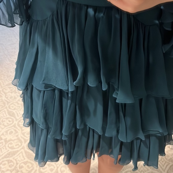 Cinq a Sept Ruffled Emerald Green Dress with shelves Chiffon - Picture 4 of 7